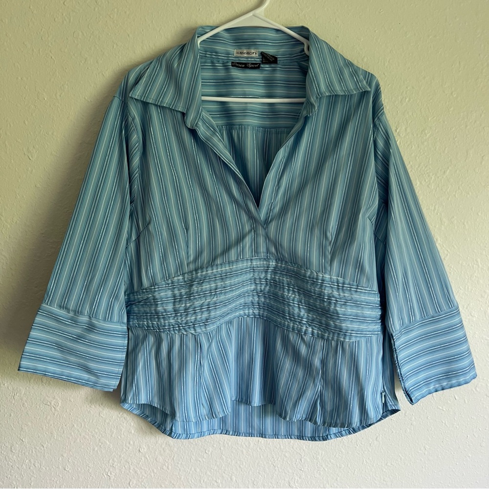 Size 2X Caren Sport Stretch Blue Quarter Sleeve Top